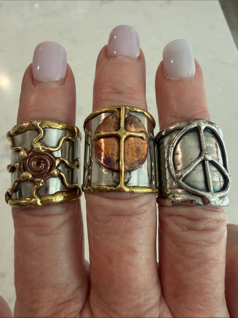Handcrafted Mixed-Metal Statement Ring - Silver, Gold & Copper Accents